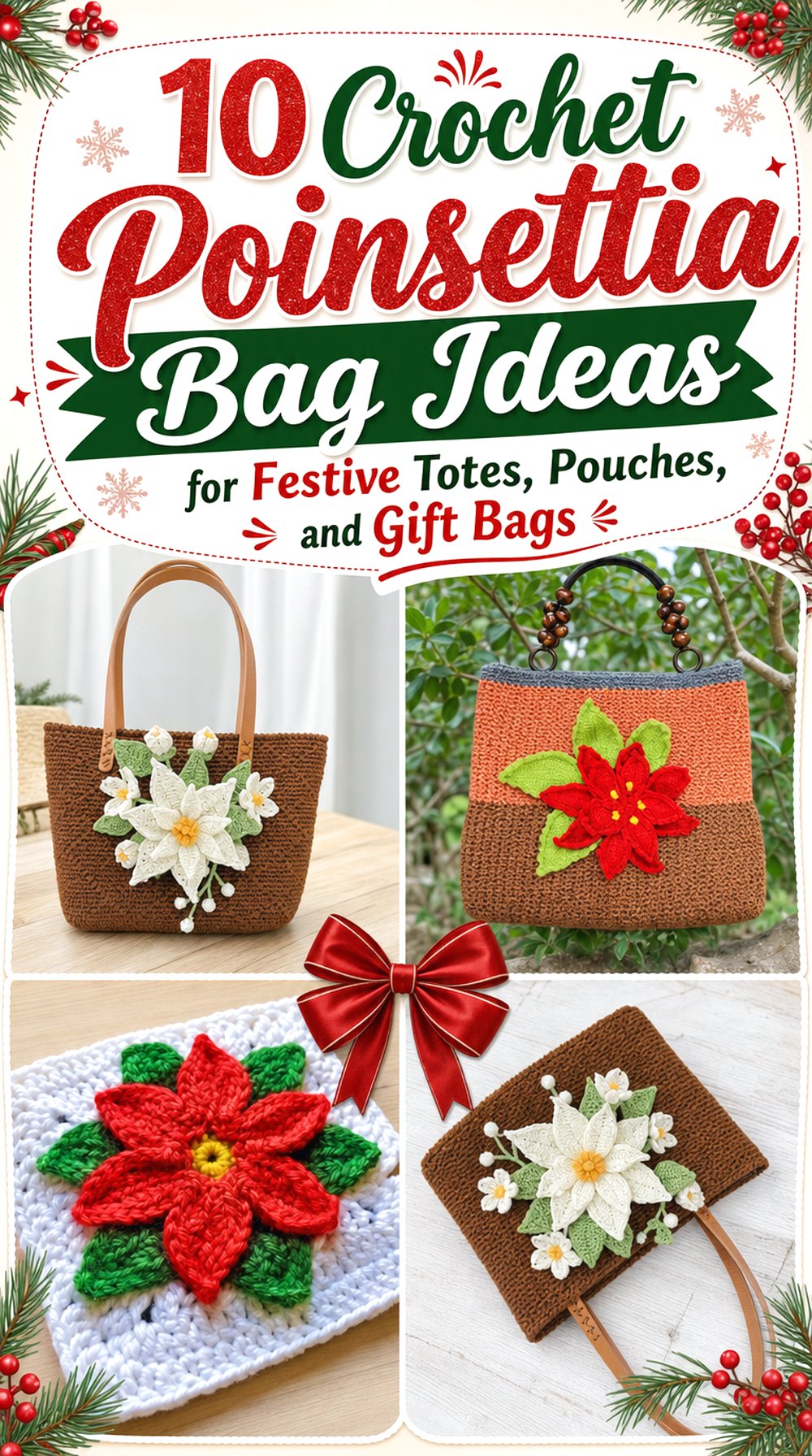 Crochet Poinsettia Bag Ideas for Festive Totes, Pouches, and Gift Bags