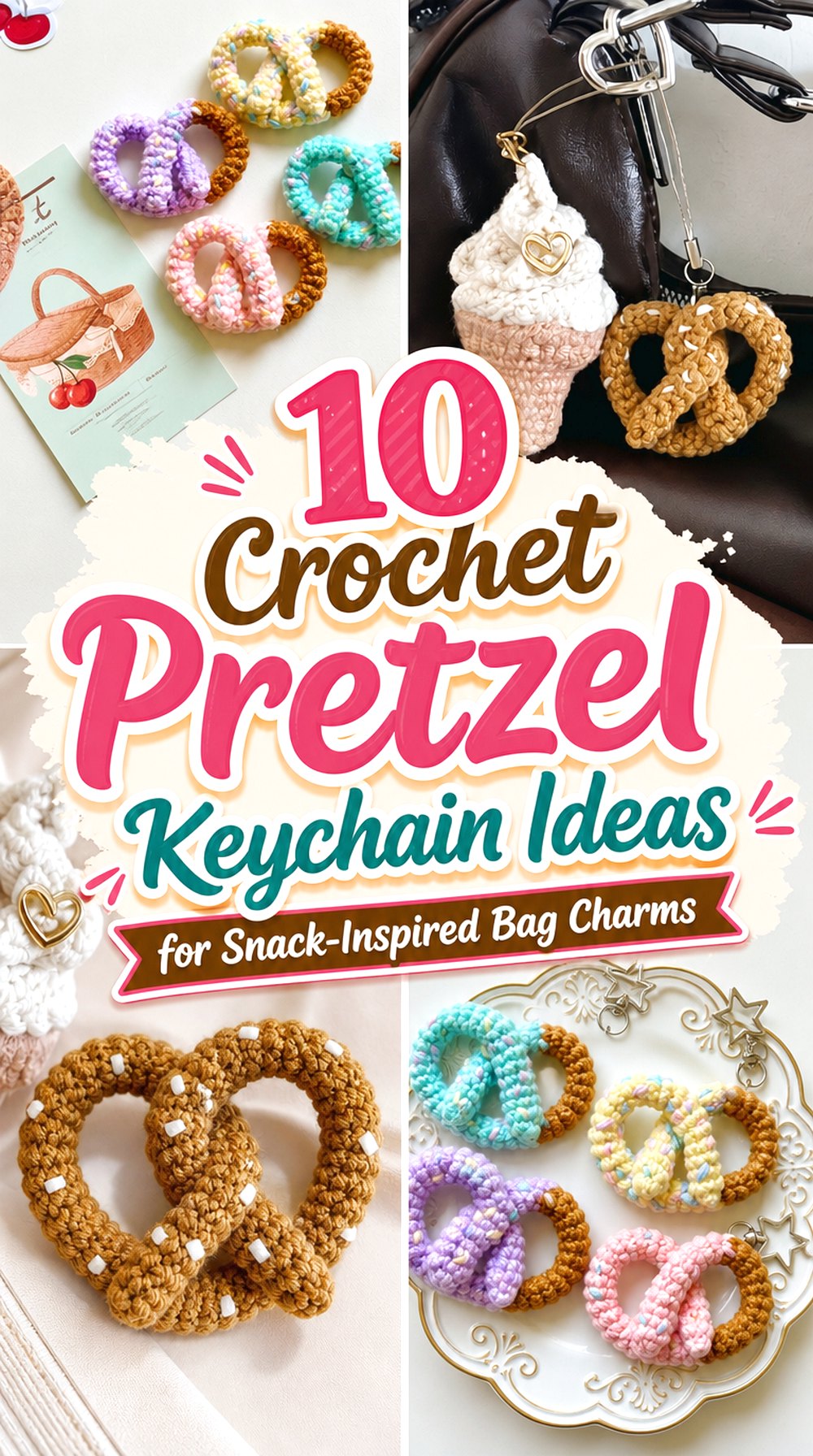 Crochet Pretzel Keychain Ideas for Snack Inspired Bag Charms