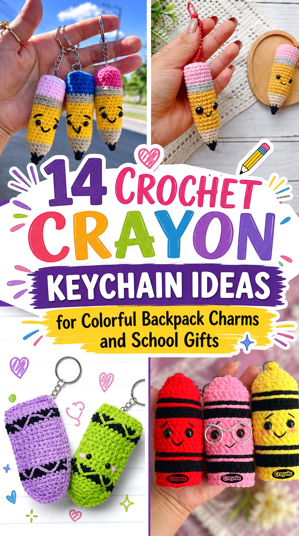 Crochet Crayon Keychain Ideas for Colorful Backpack Charms and School Gifts