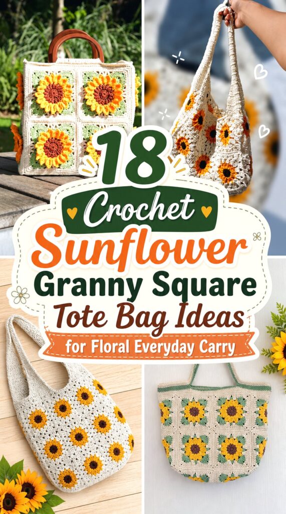 Crochet Sunflower Granny Square Tote Bag Ideas for Floral Everyday Carry