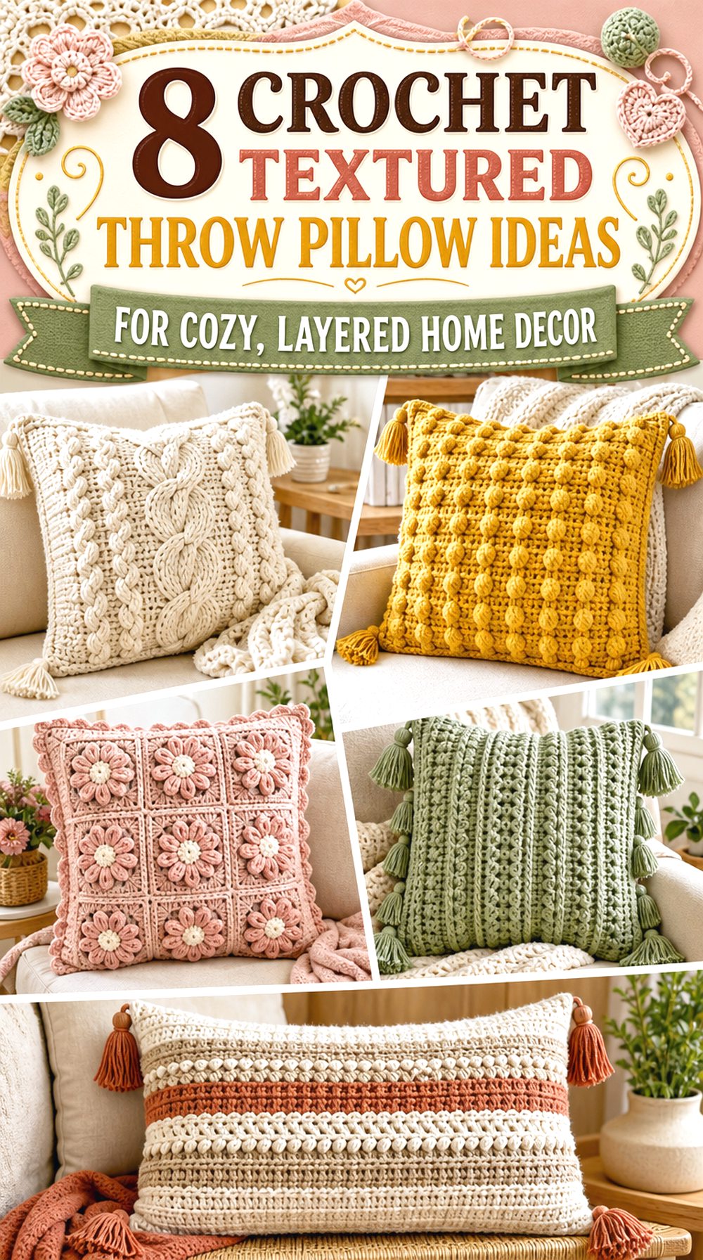 Crochet Textured Throw Pillow Ideas for Cozy, Layered Home Decor