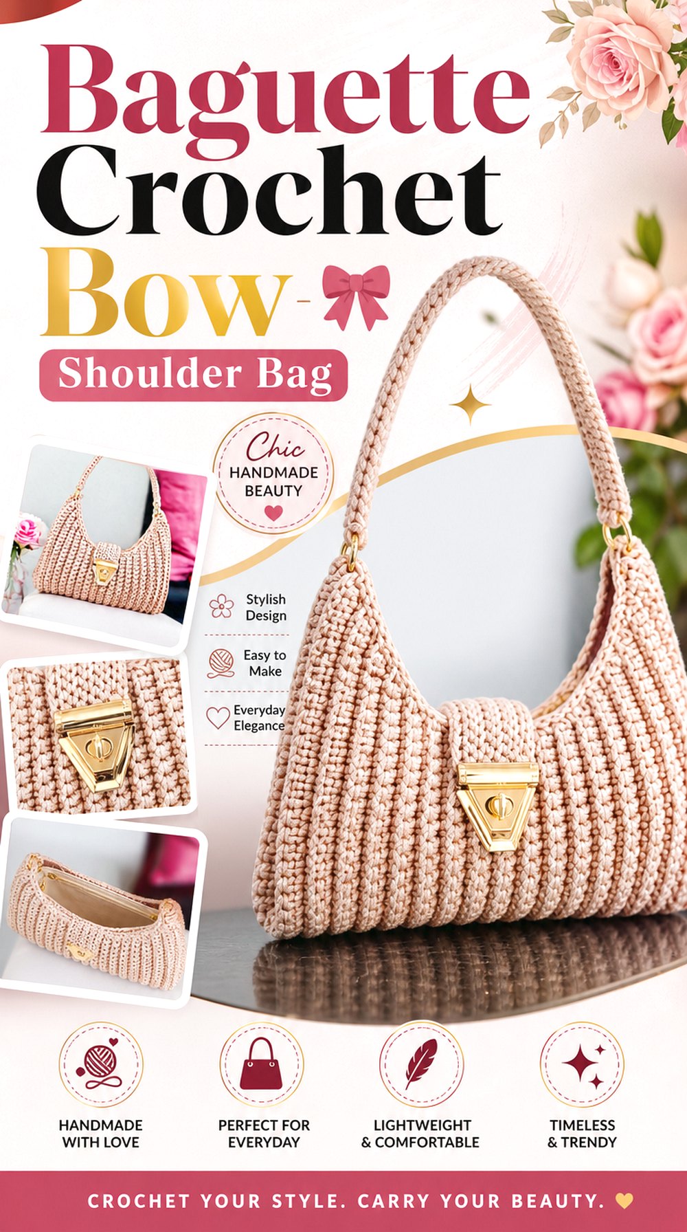 Baguette Crochet Bow Shoulder Bag