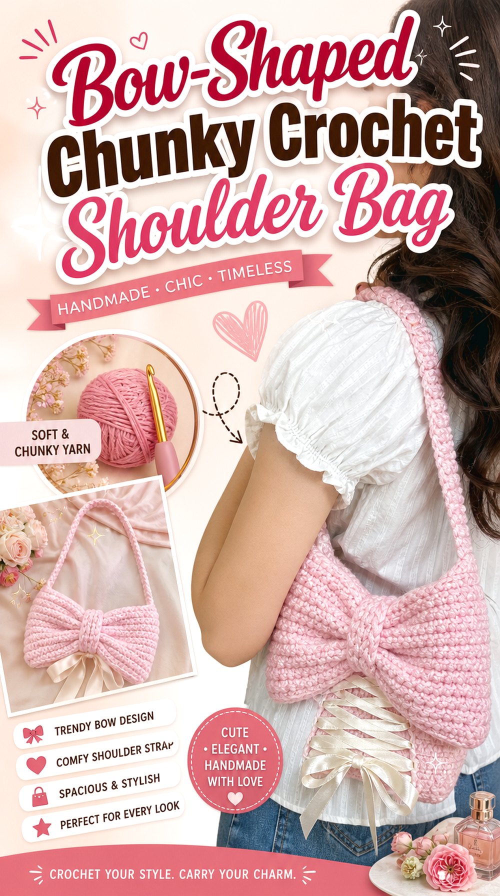 Bow Shaped Chunky Crochet Shoulder Bag