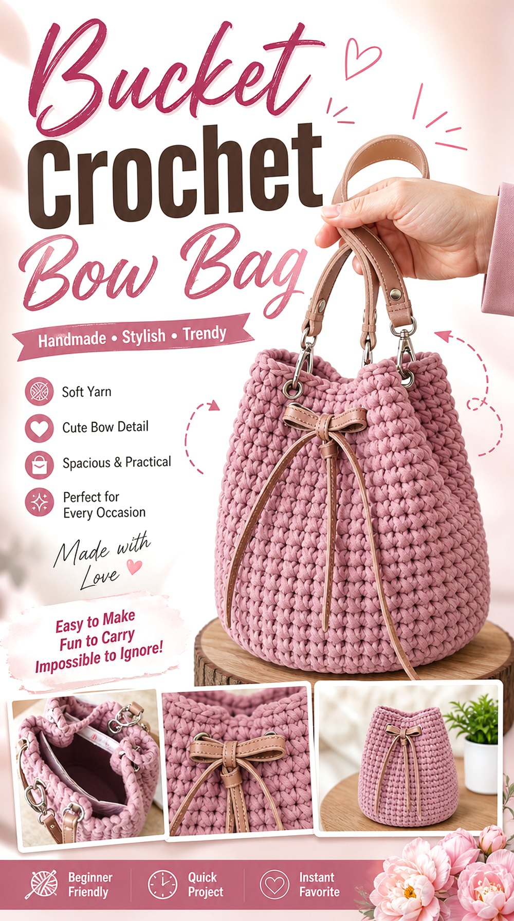 Bucket Crochet Bow Bag