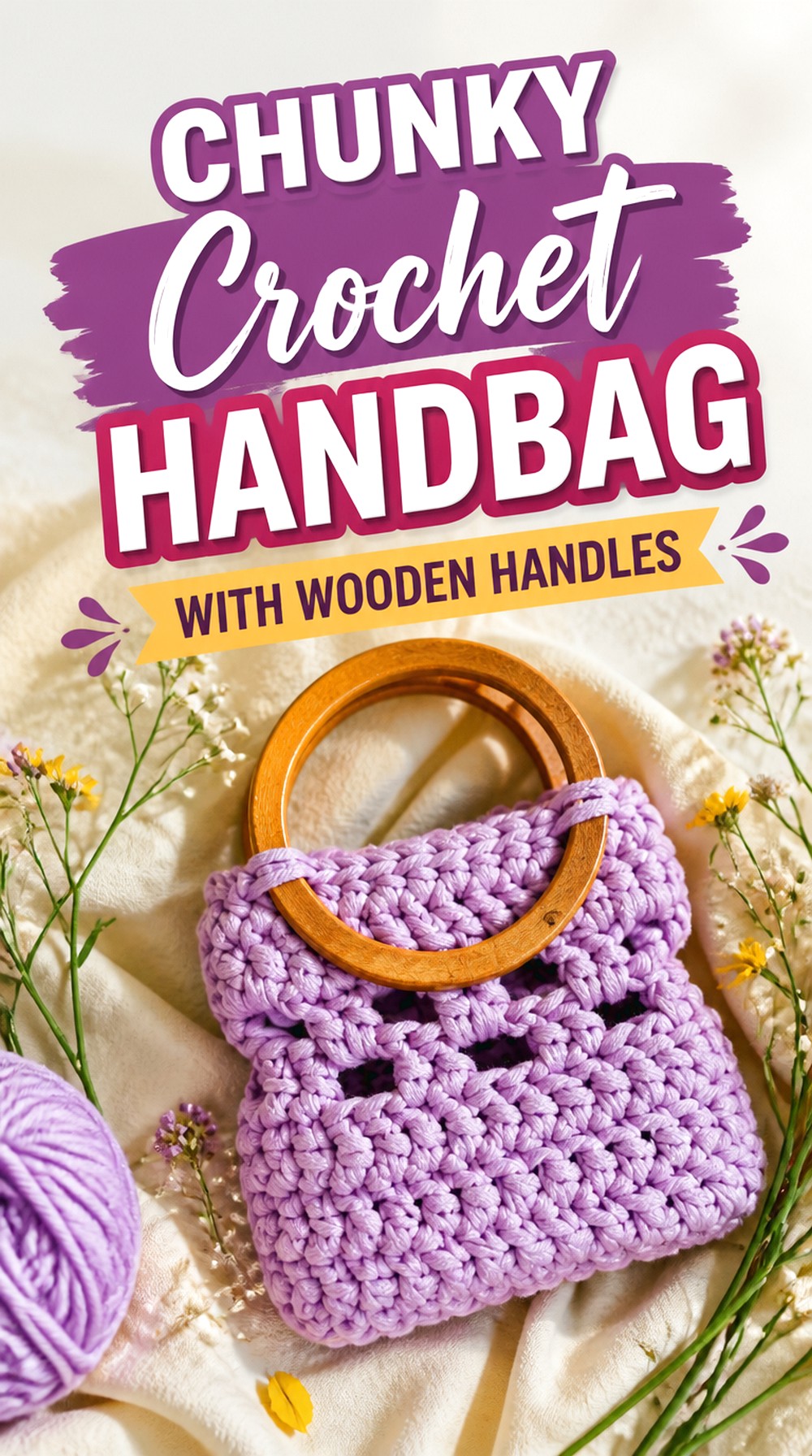 Chunky Crochet Handbag with Wooden Handles