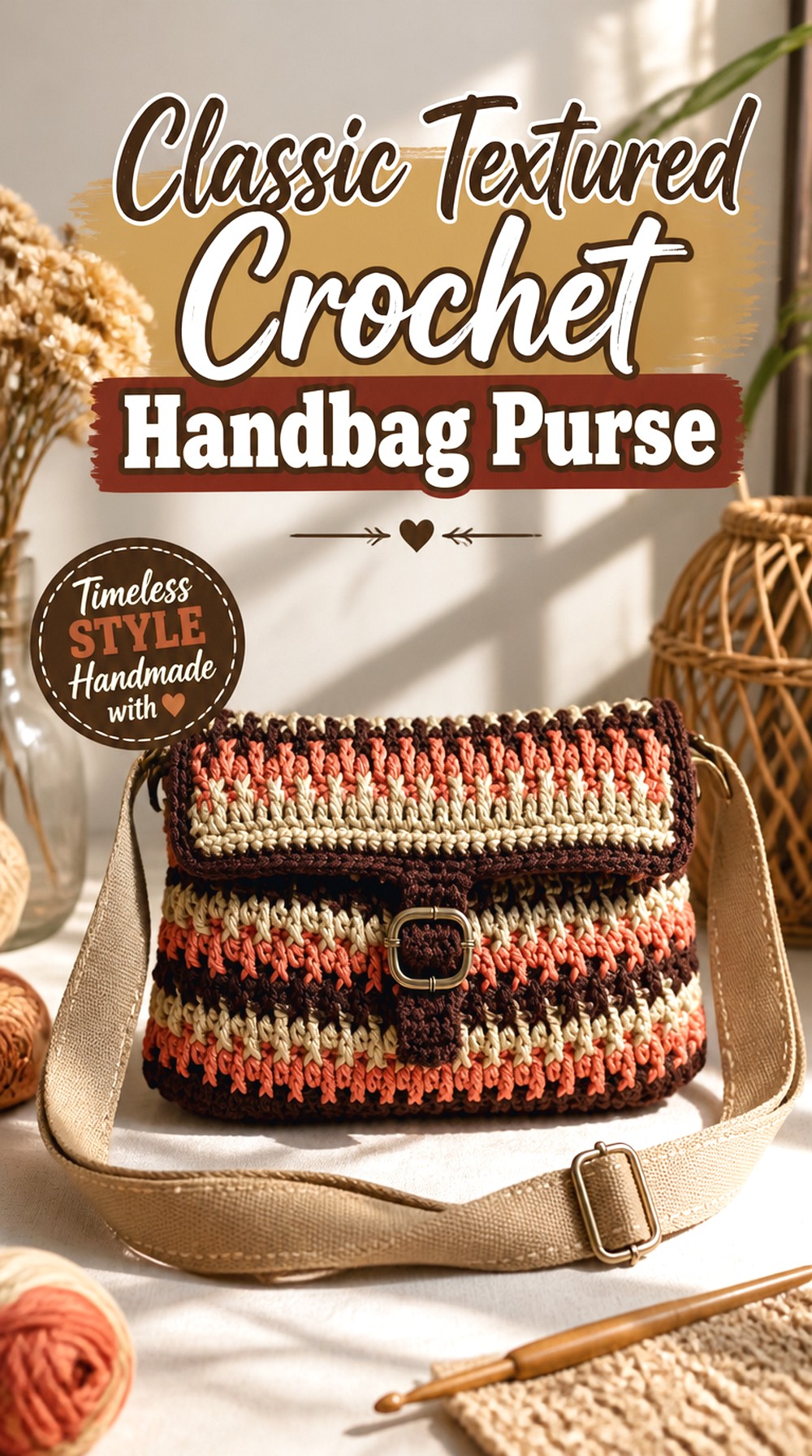 Classic Textured Crochet Handbag Purse