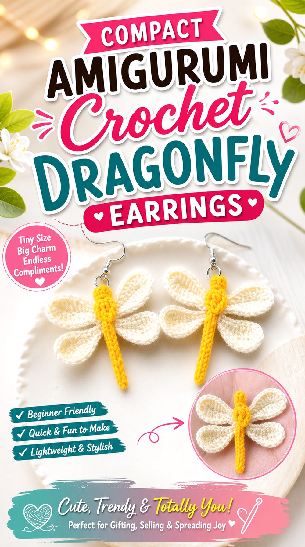 Compact Amigurumi Crochet Dragonfly Earrings