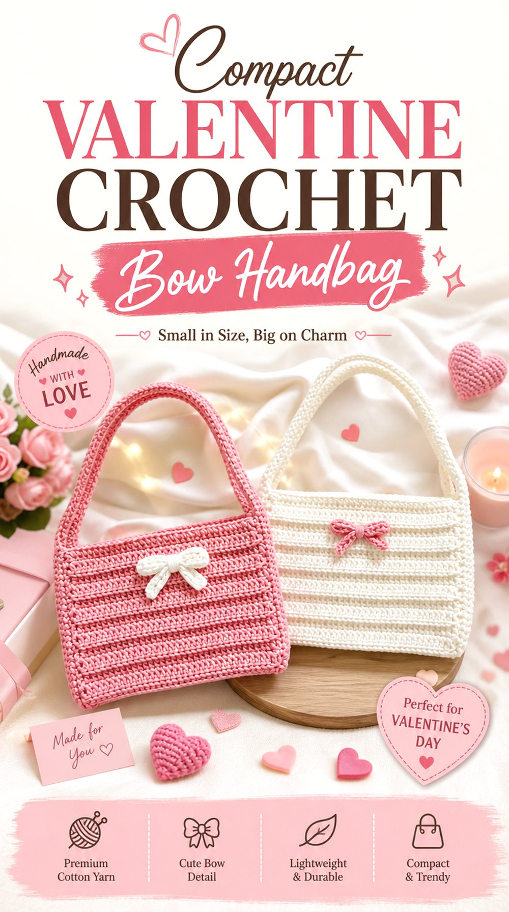 Compact Valentine Crochet Bow Handbag