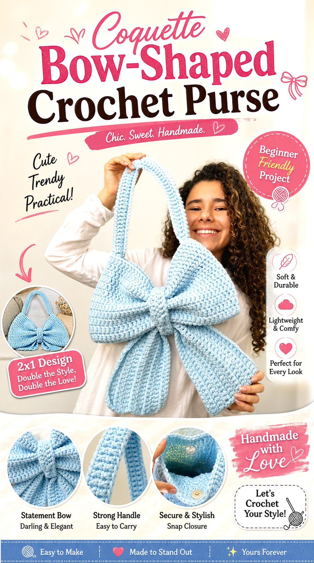 Coquette Bow Shaped Crochet Purse
