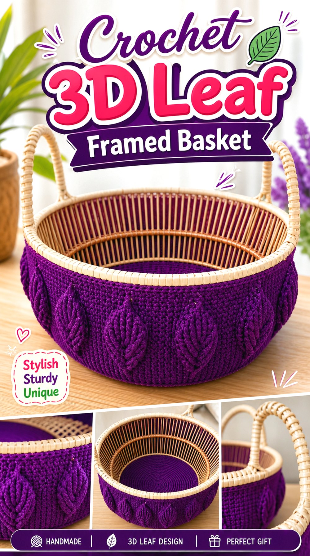 Crochet D Leaf Framed Basket