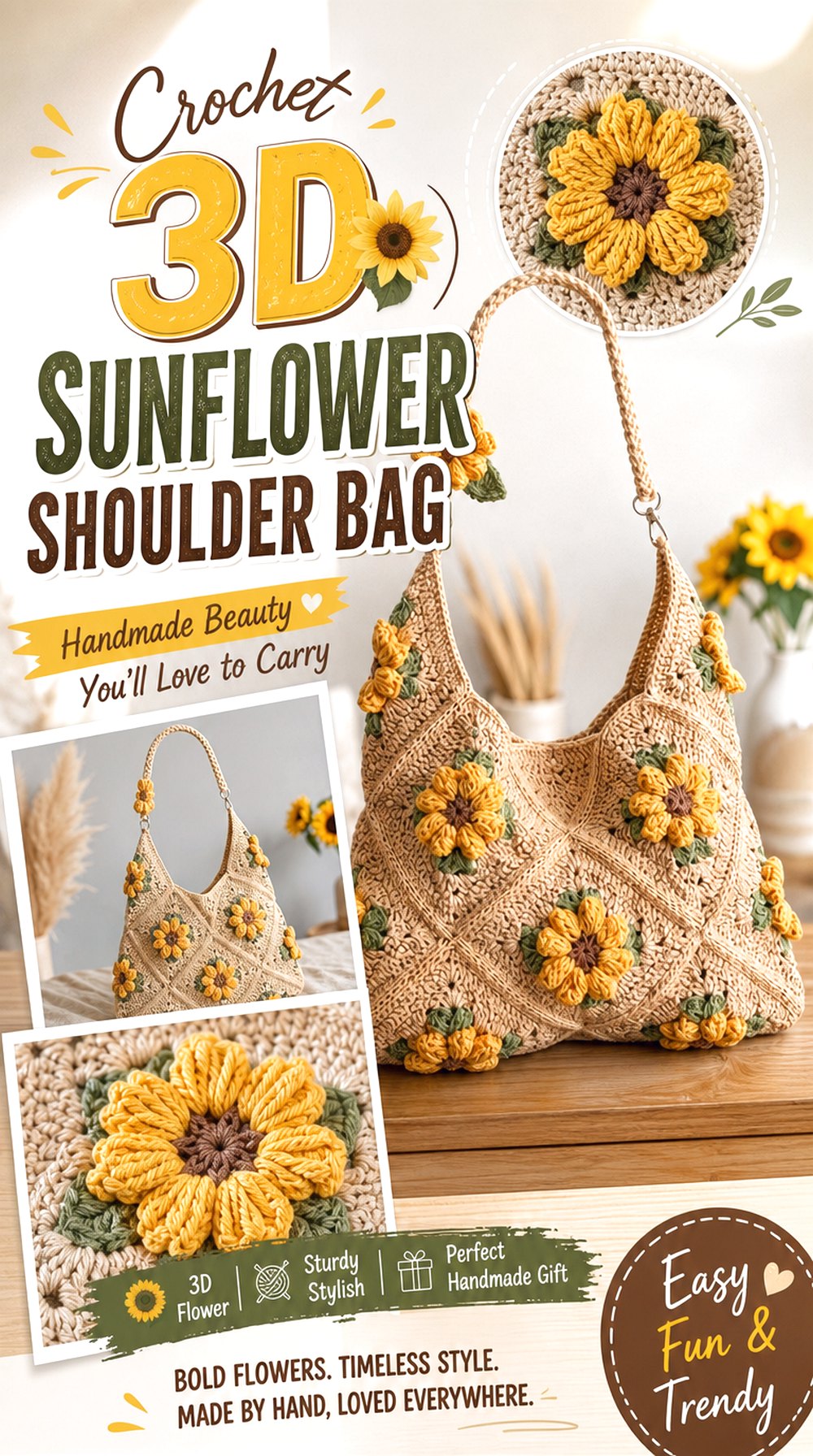 Crochet D Sunflower Shoulder Bag