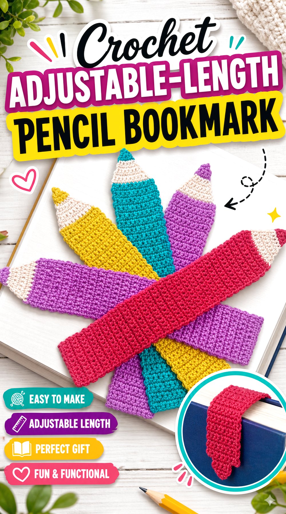 Crochet Adjustable Length Pencil Bookmark