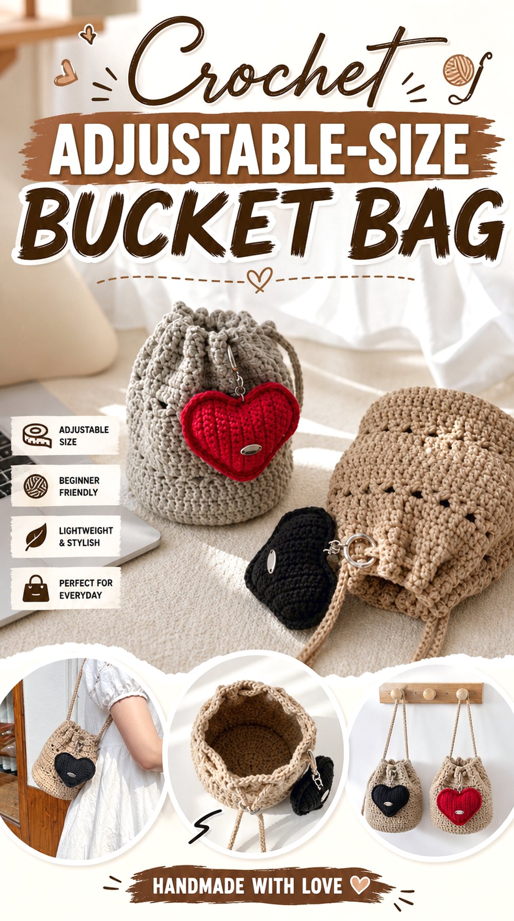 Crochet Adjustable Size Bucket Bag