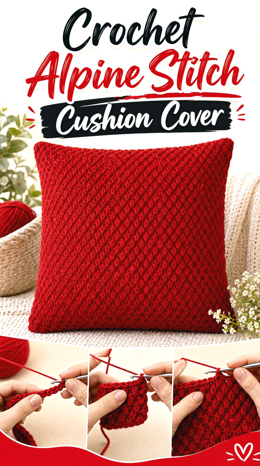 Crochet Alpine Stitch Cushion Cover