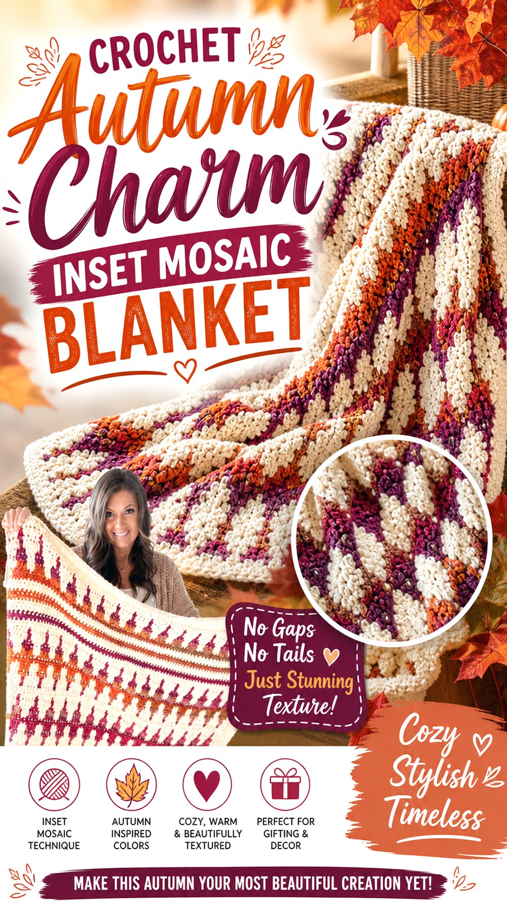 Crochet Autumn Charm Inset Mosaic Blanket