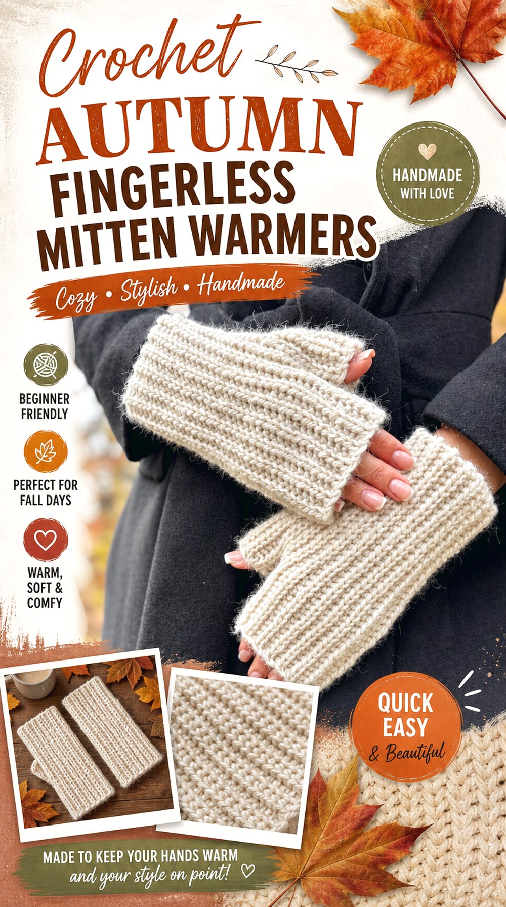 Crochet Autumn Fingerless Mitten Warmers