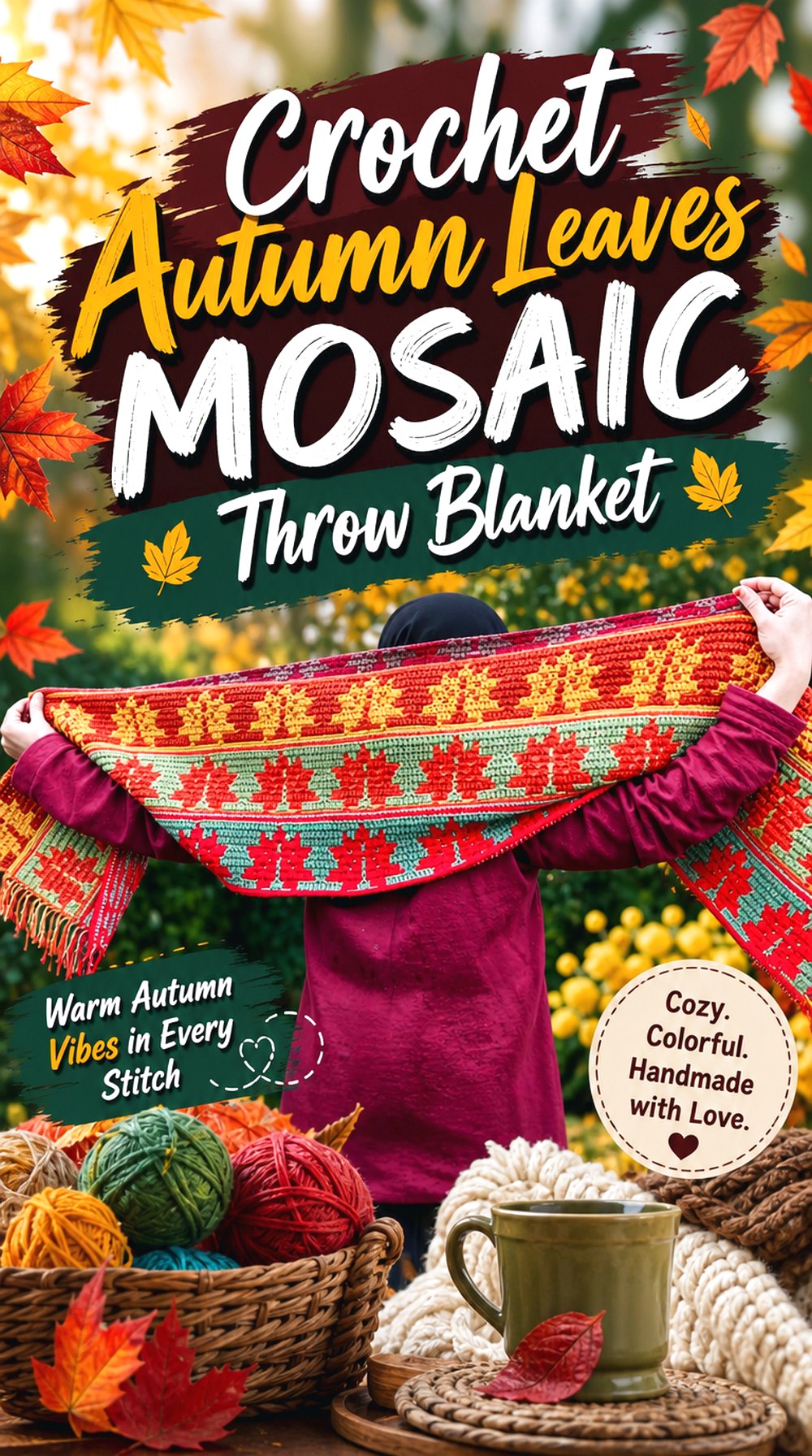 Crochet Autumn Leaves Mosaic Throw Blanket
