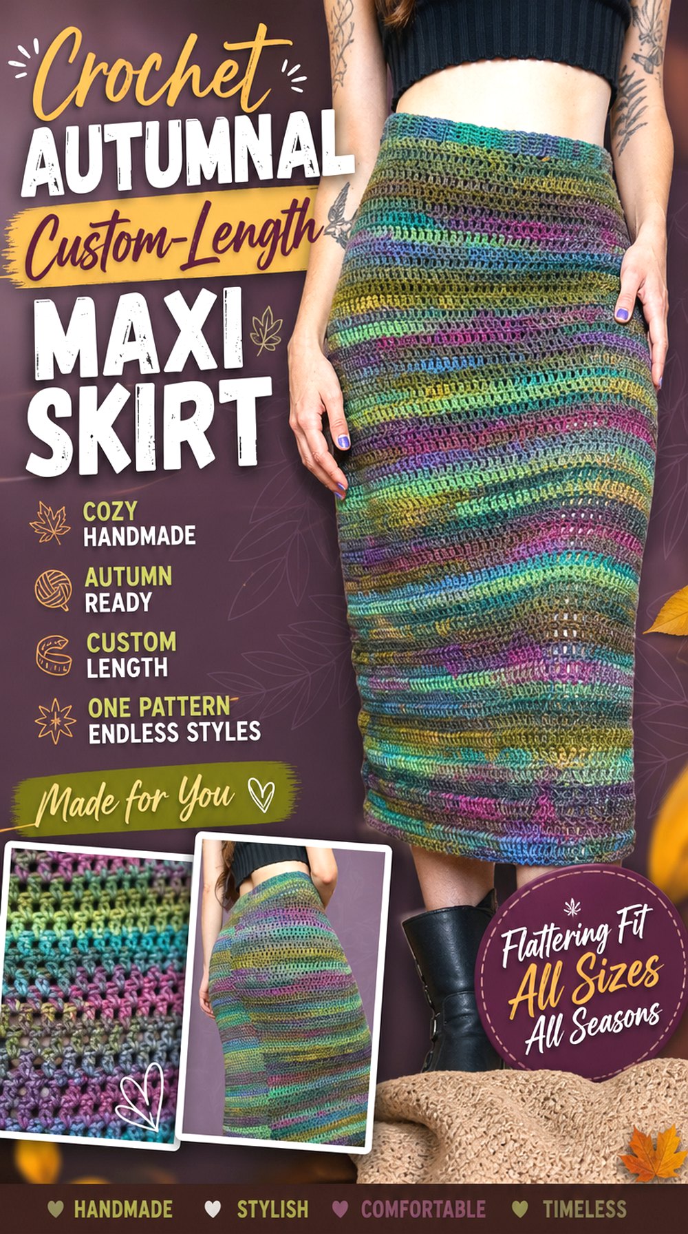 Crochet Autumnal Custom Length Maxi Skirt