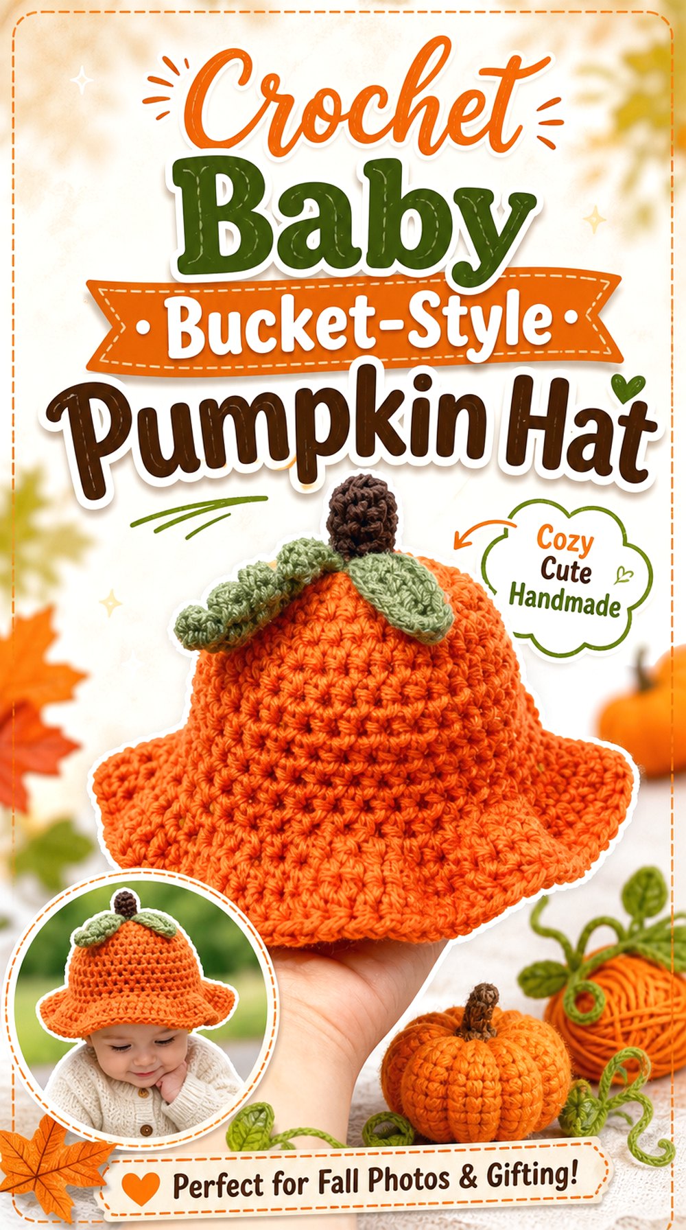 Crochet Baby Bucket Style Pumpkin Hat