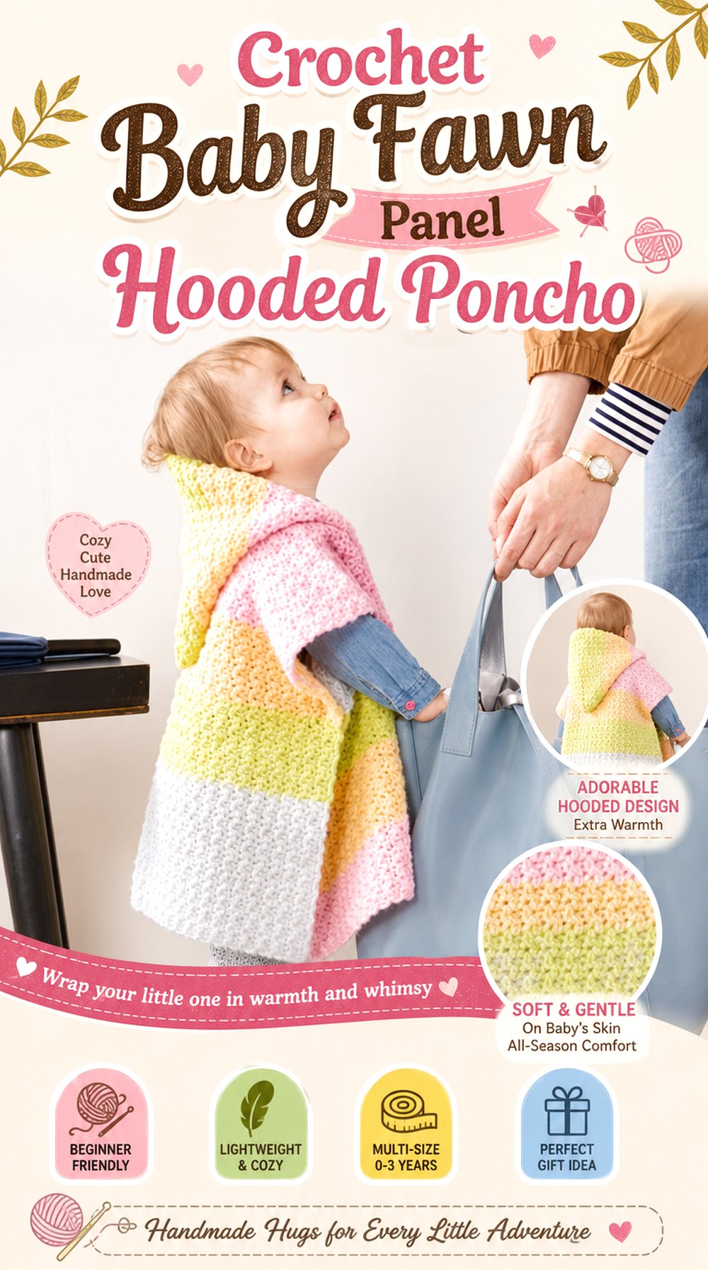 Crochet Baby Fawn Panel Hooded Poncho
