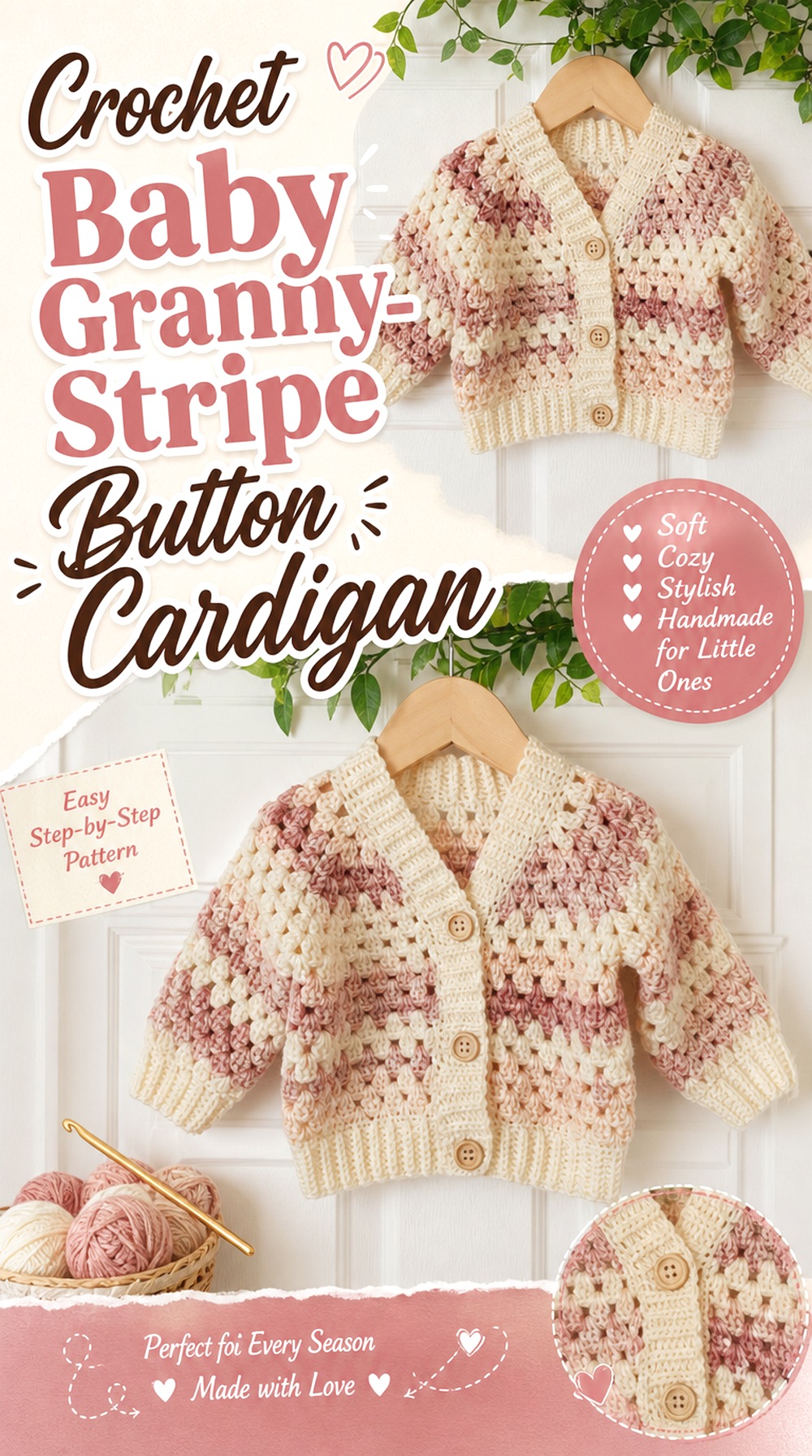 Crochet Baby Granny Stripe Button Cardigan
