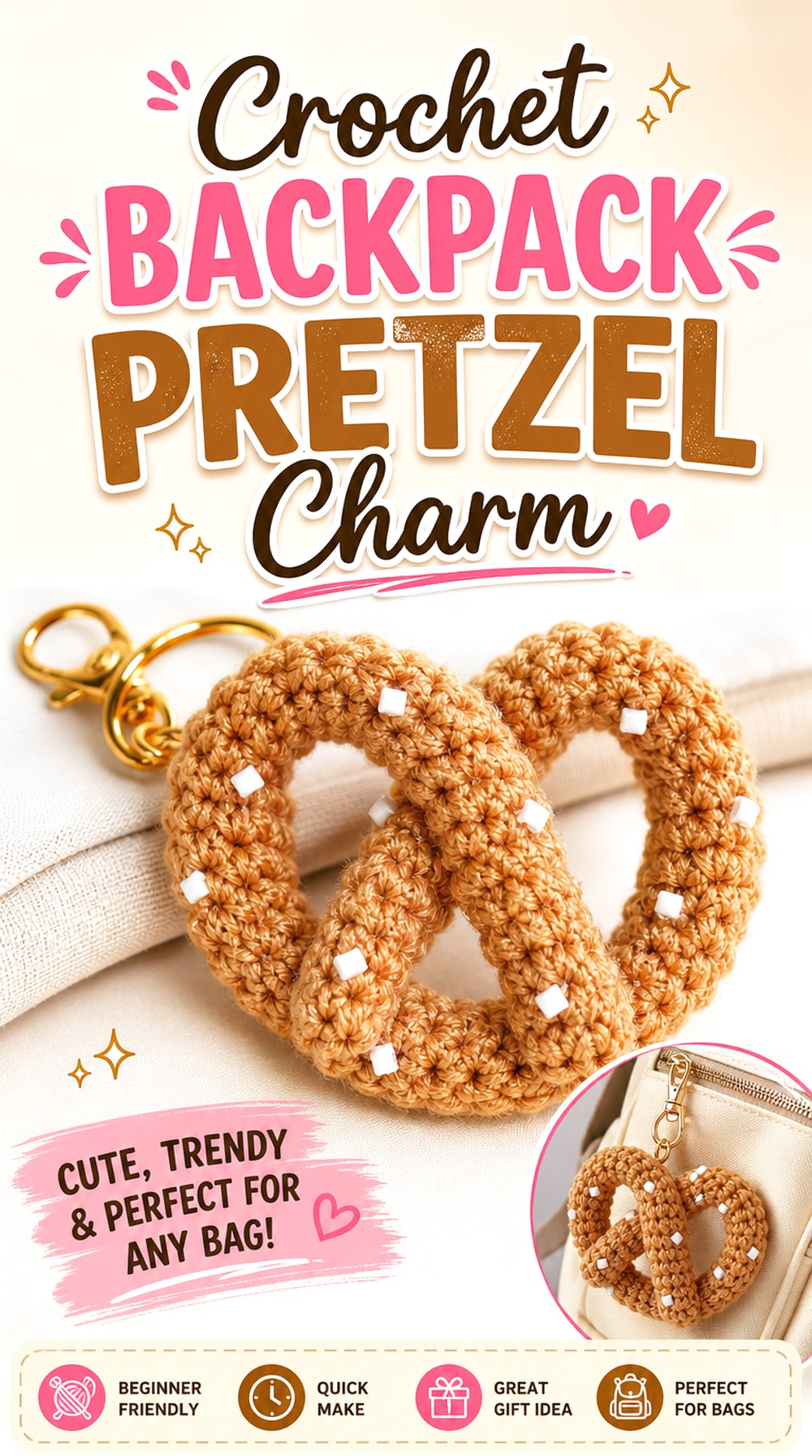 Crochet Backpack Pretzel Charm