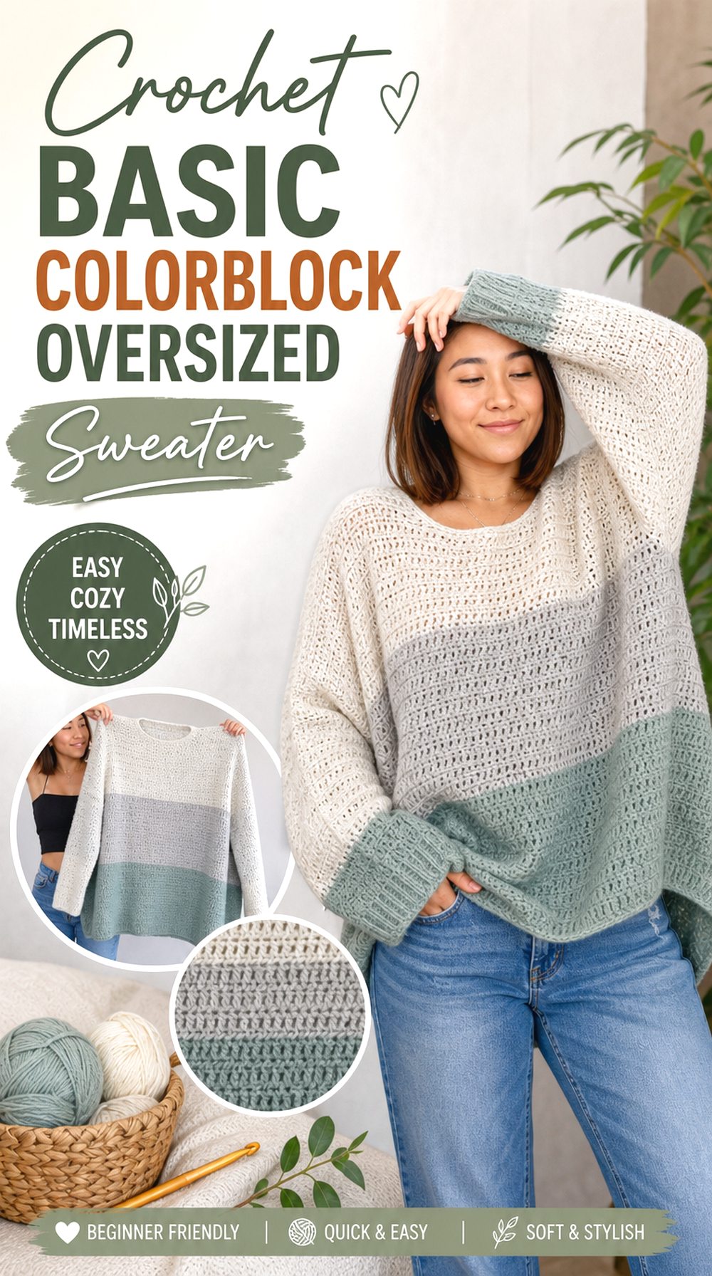 Crochet Basic Colorblock Oversized Sweater