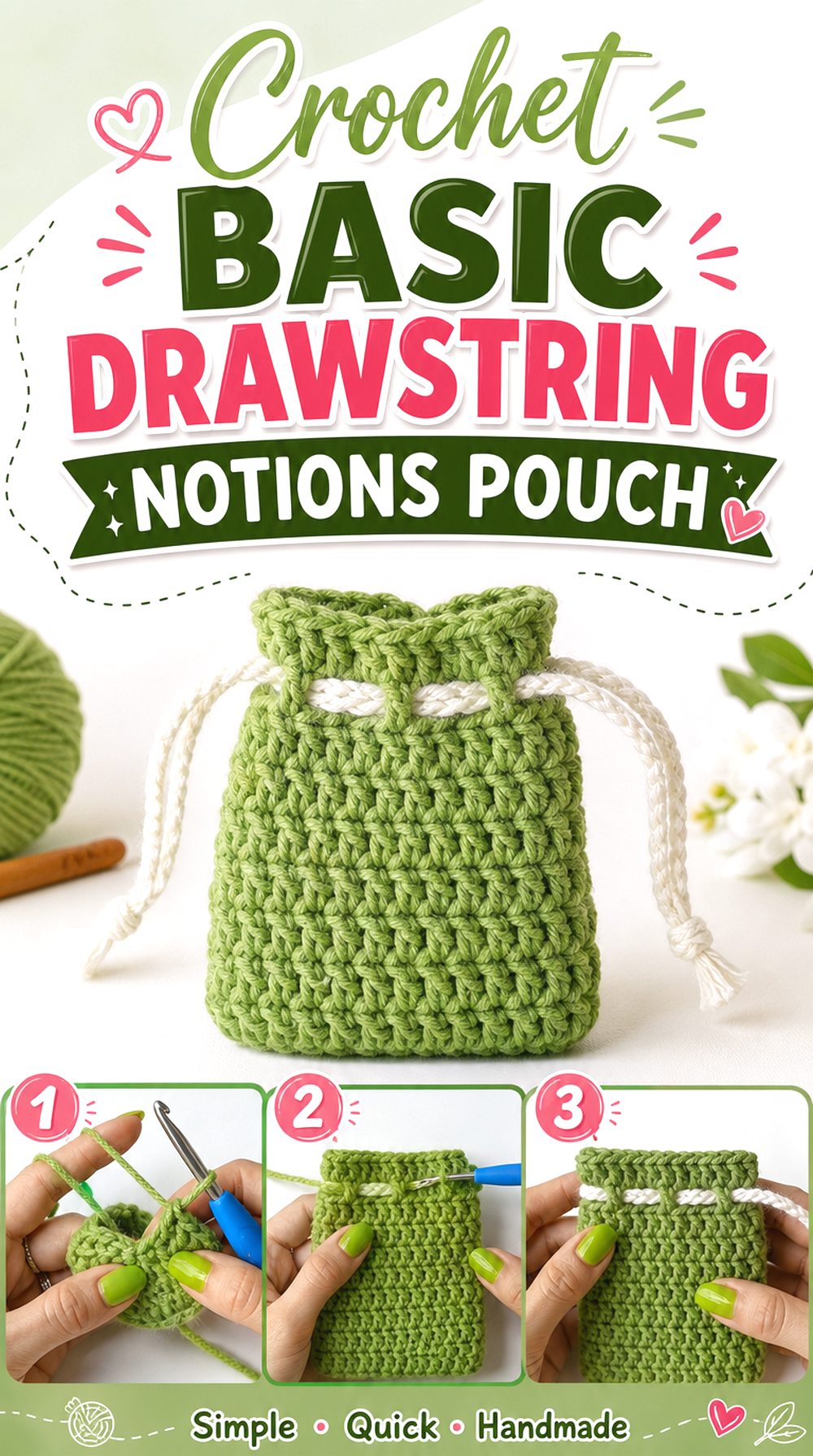 Crochet Basic Drawstring Notions Pouch