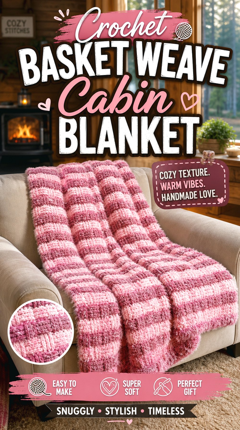 Crochet Basket Weave Cabin Blanket