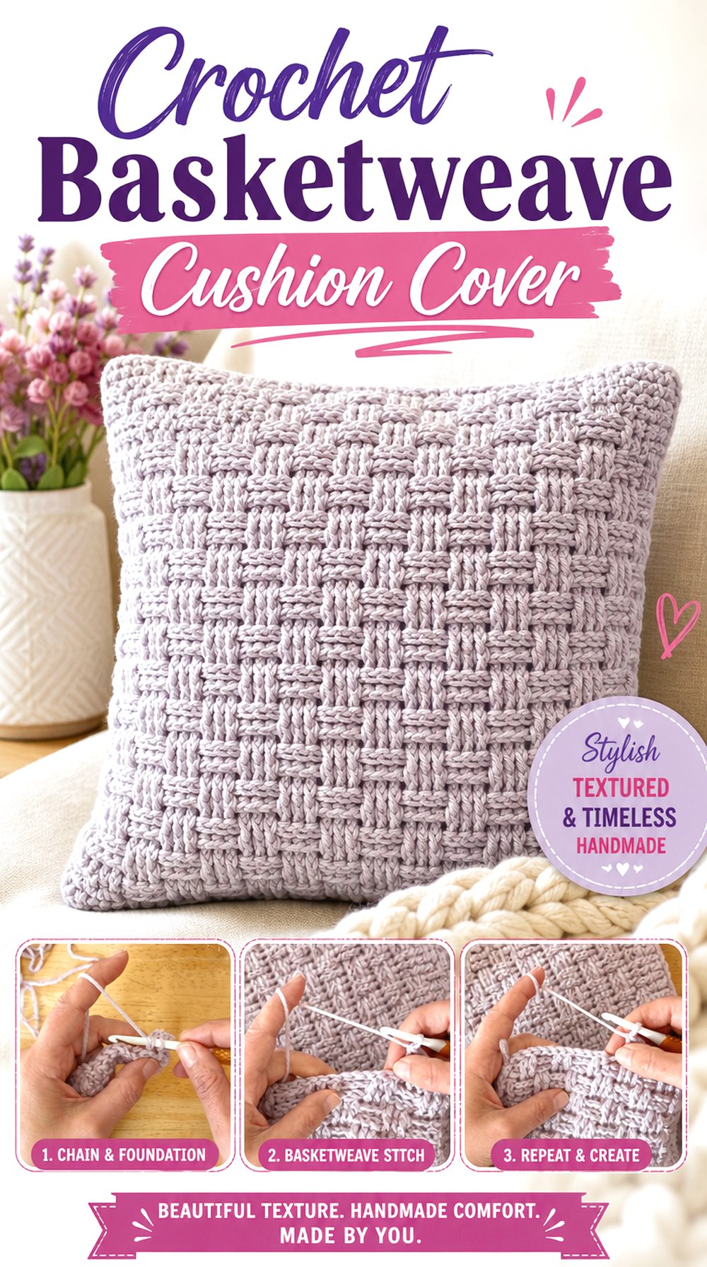 Crochet Basketweave Cushion Cover