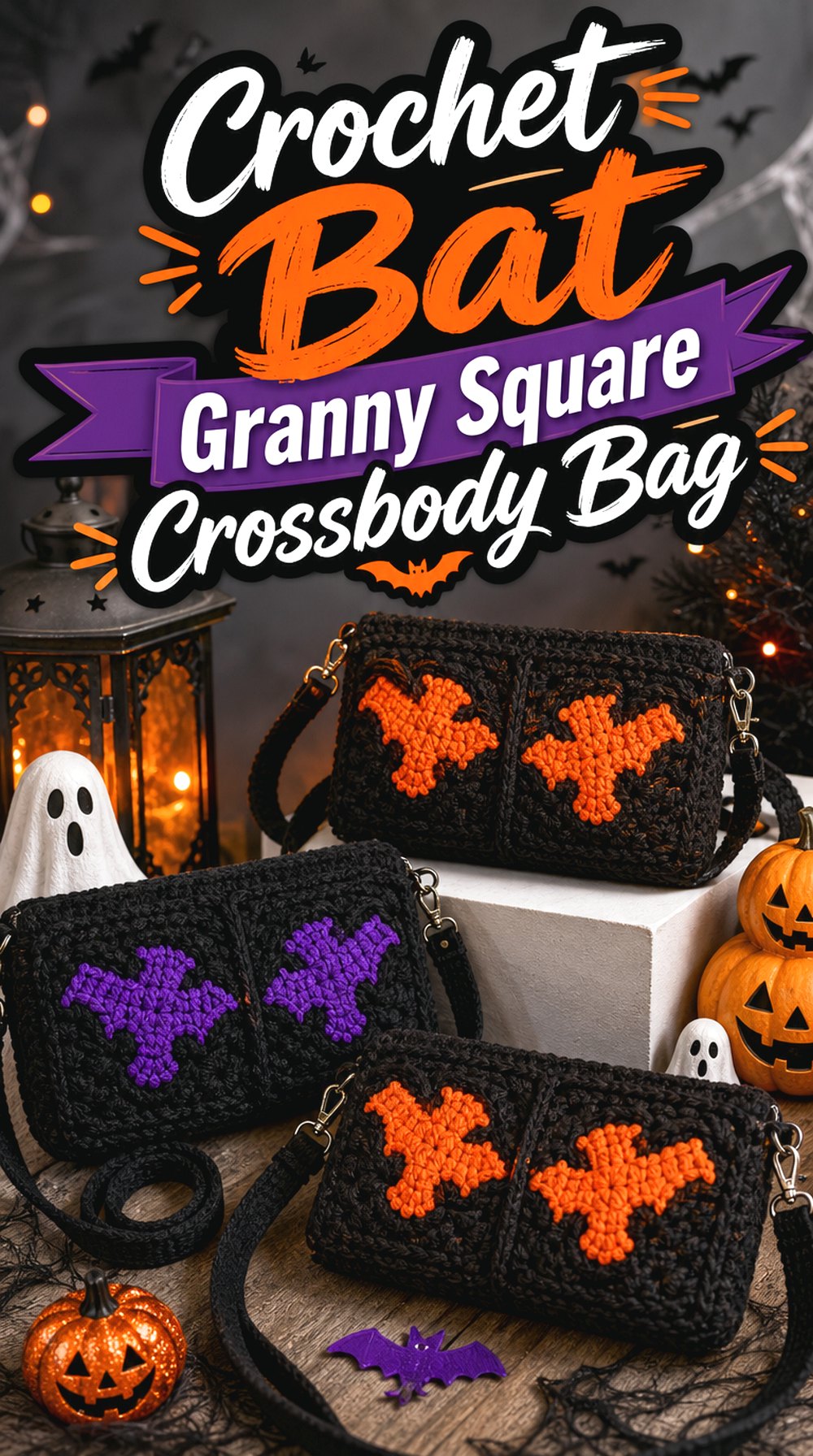 Crochet Bat Granny Square Crossbody Bag