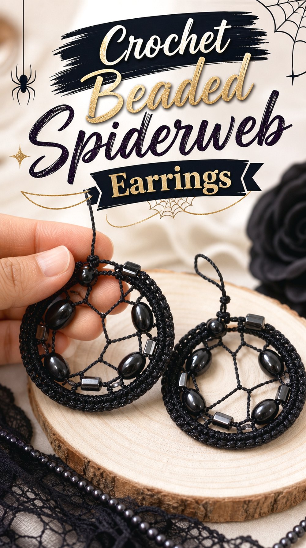 Crochet Beaded Spiderweb Earrings