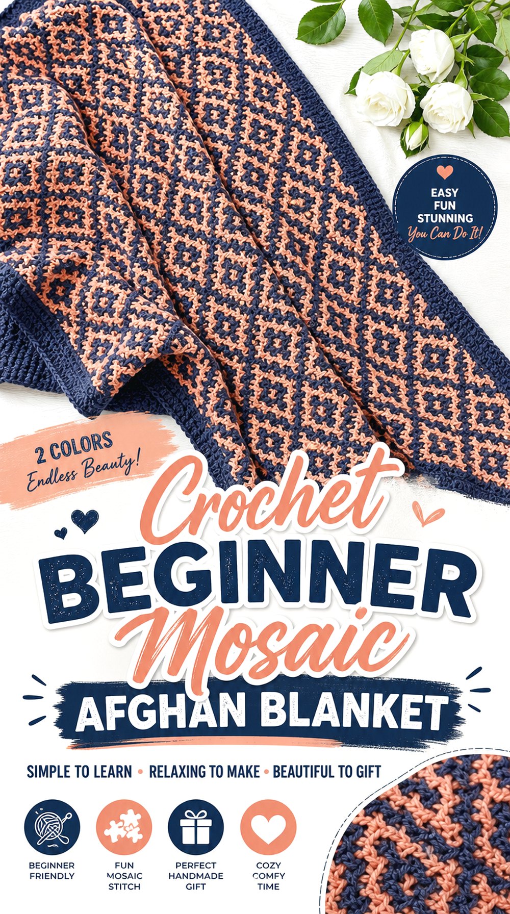 Crochet Beginner Mosaic Afghan Blanket