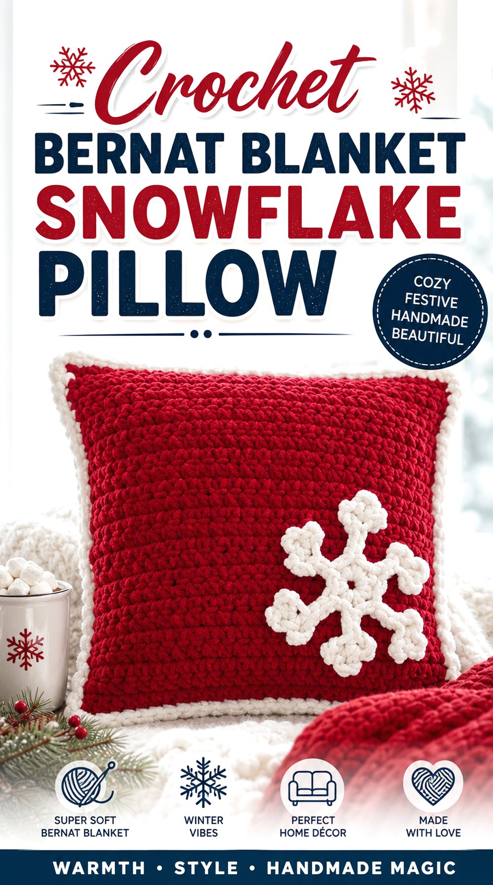 Crochet Bernat Blanket Snowflake Pillow