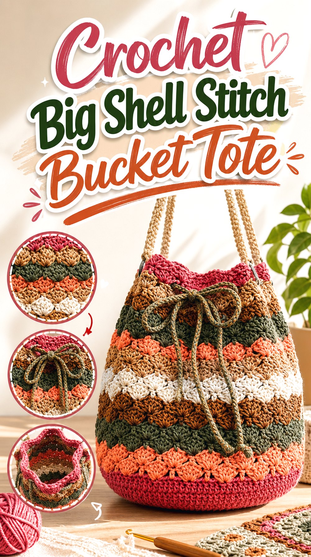 Crochet Big Shell Stitch Bucket Tote