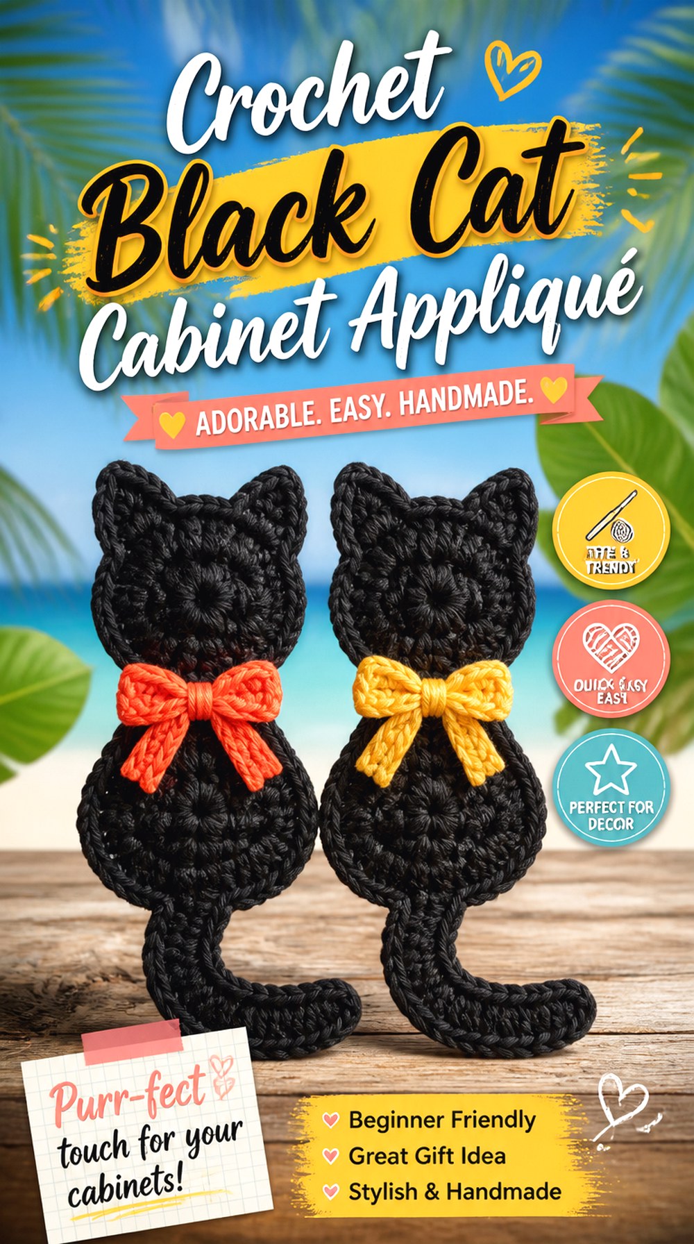 Crochet Black Cat Cabinet Appliqué