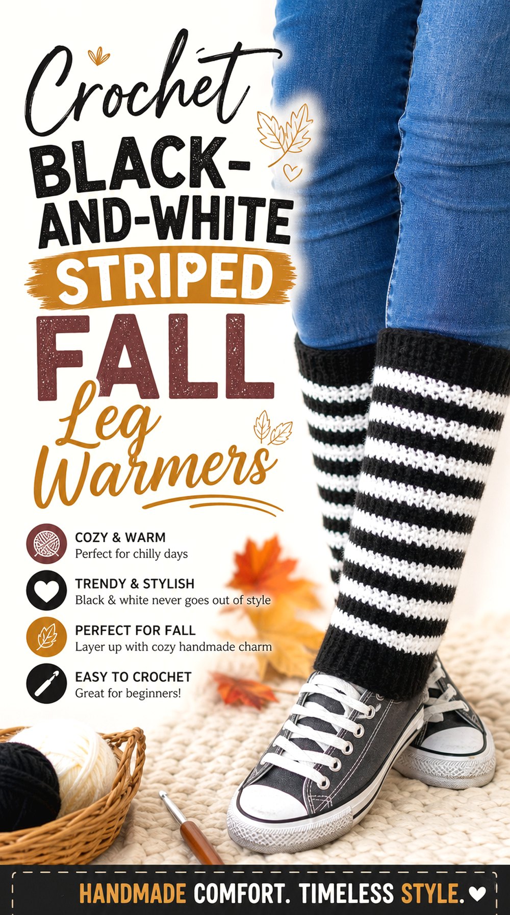 Crochet Black and White Striped Fall Leg Warmers