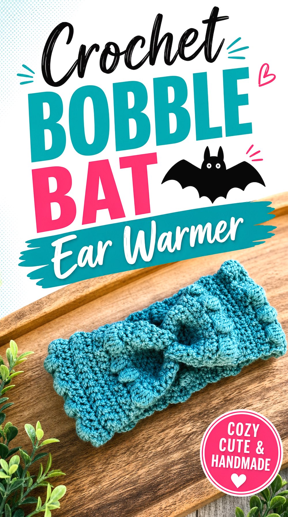Crochet Bobble Bat Ear Warmer
