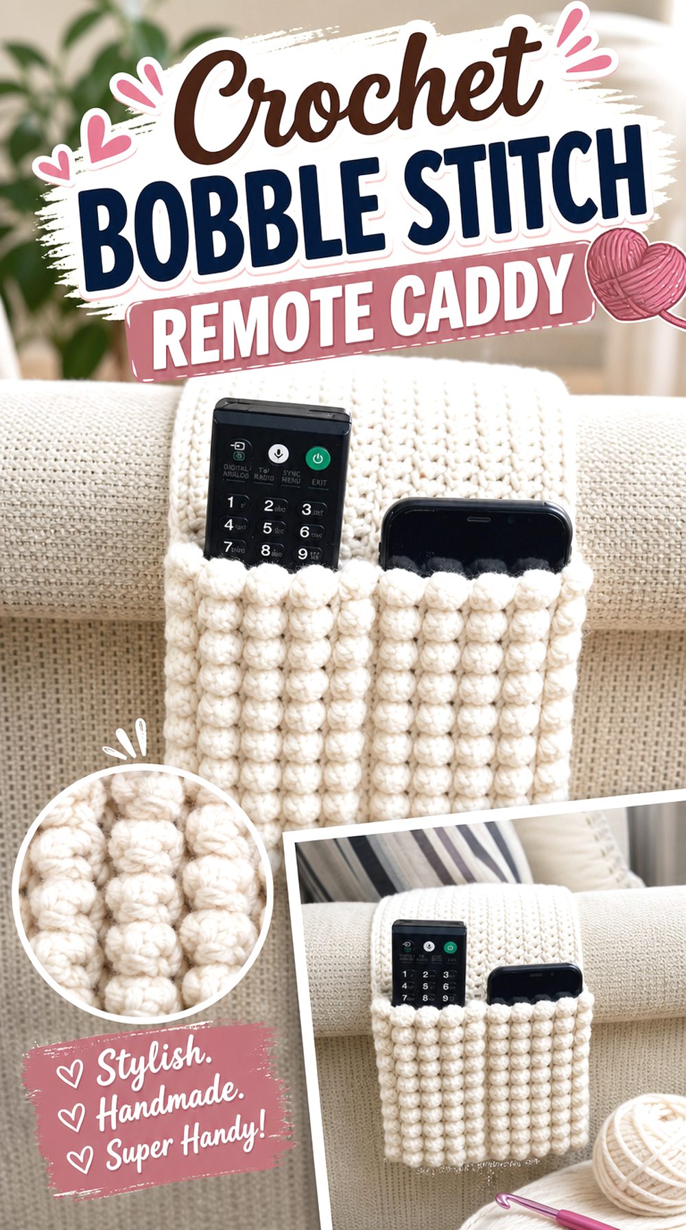 Crochet Bobble Stitch Remote Caddy