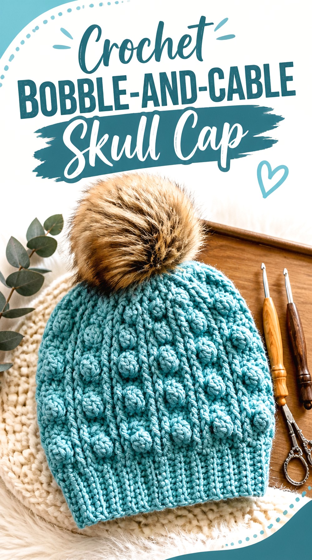 Crochet Bobble and Cable Skull Cap