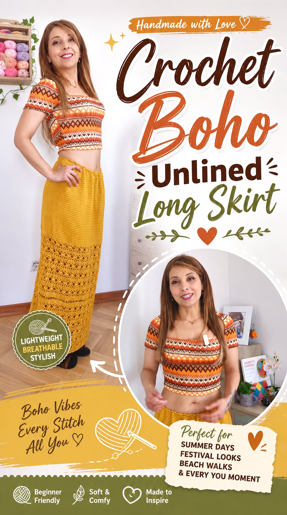 Crochet Boho Unlined Long Skirt