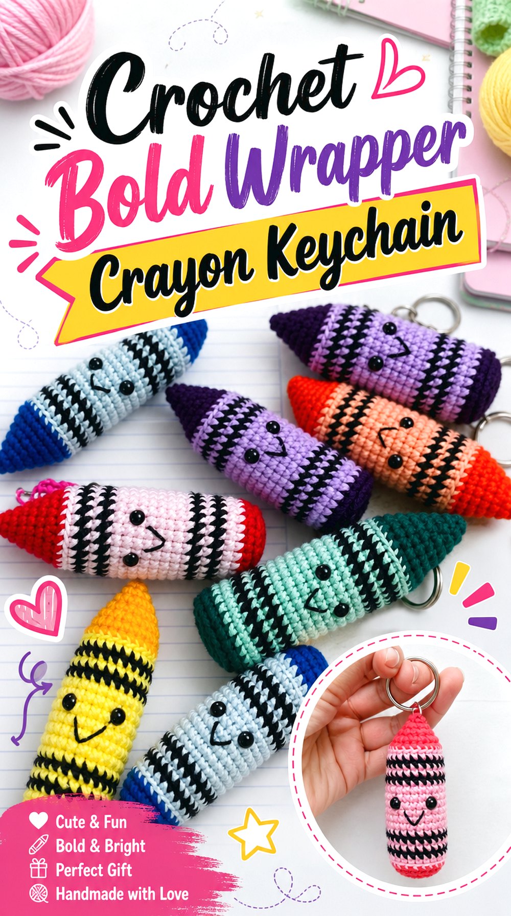 Crochet Bold Wrapper Crayon Keychain