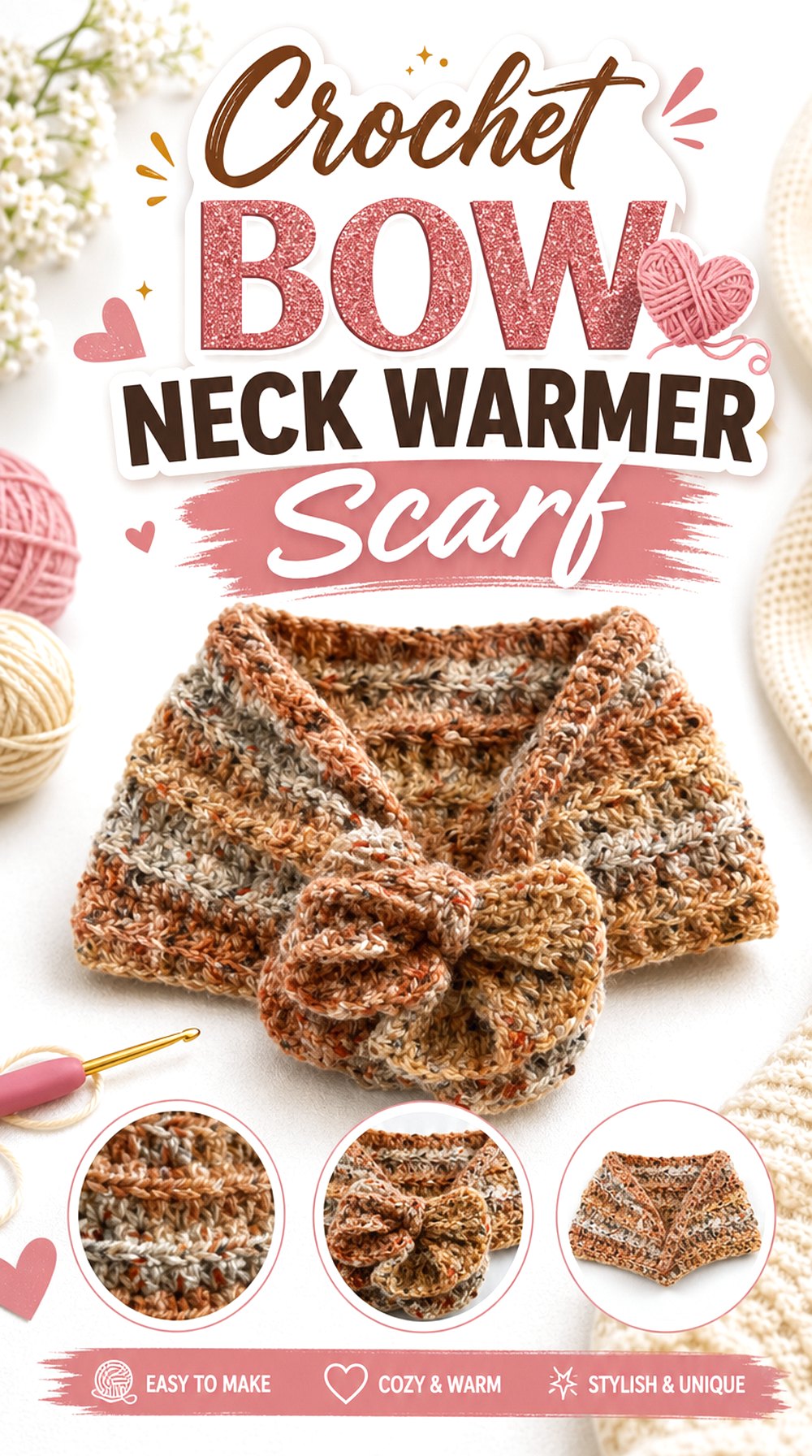 Crochet Bow Neck Warmer Scarf