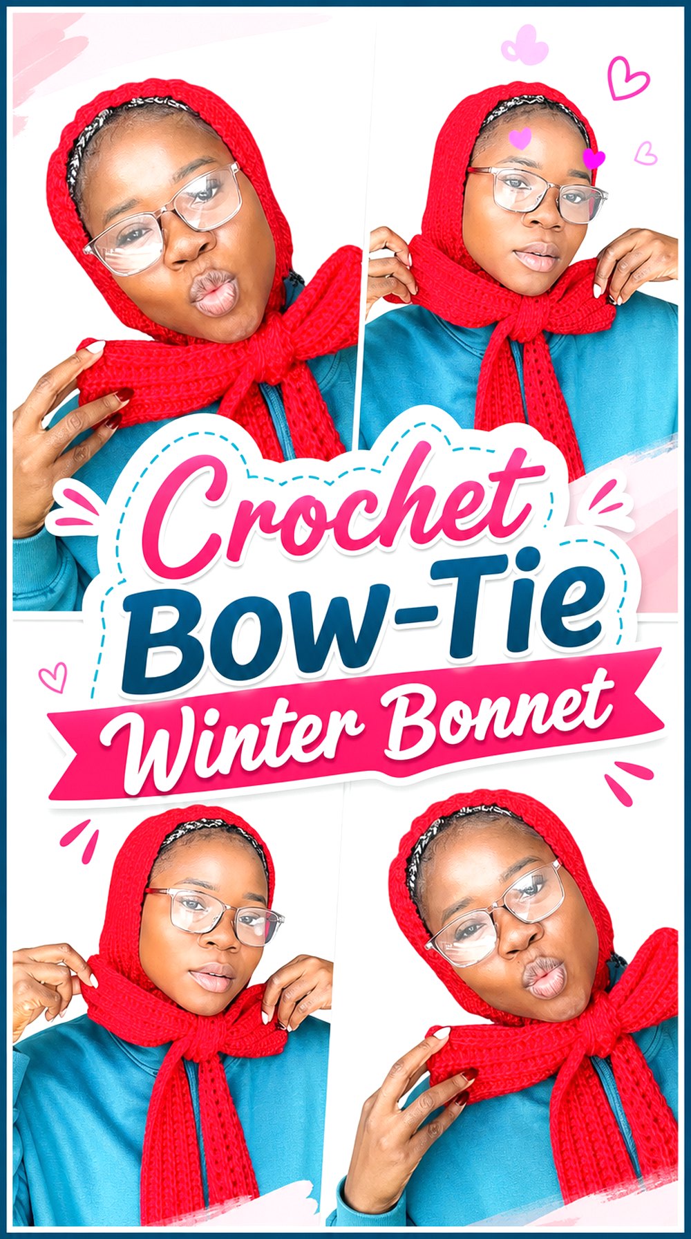 Crochet Bow Tie Winter Bonnet
