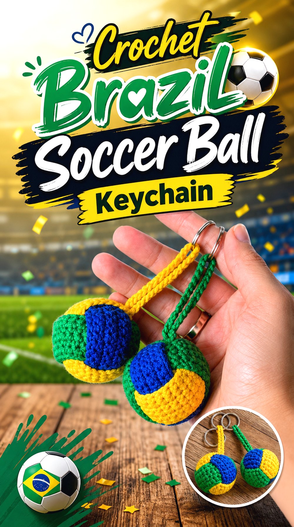 Crochet Brazil Soccer Ball Keychain