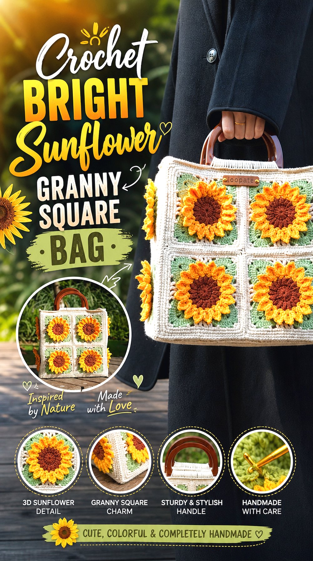 Crochet Bright Sunflower Granny Square Bag