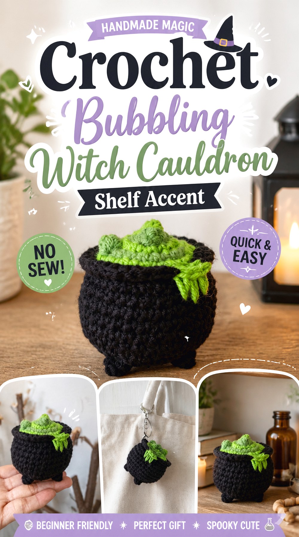 Crochet Bubbling Witch Cauldron Shelf Accent