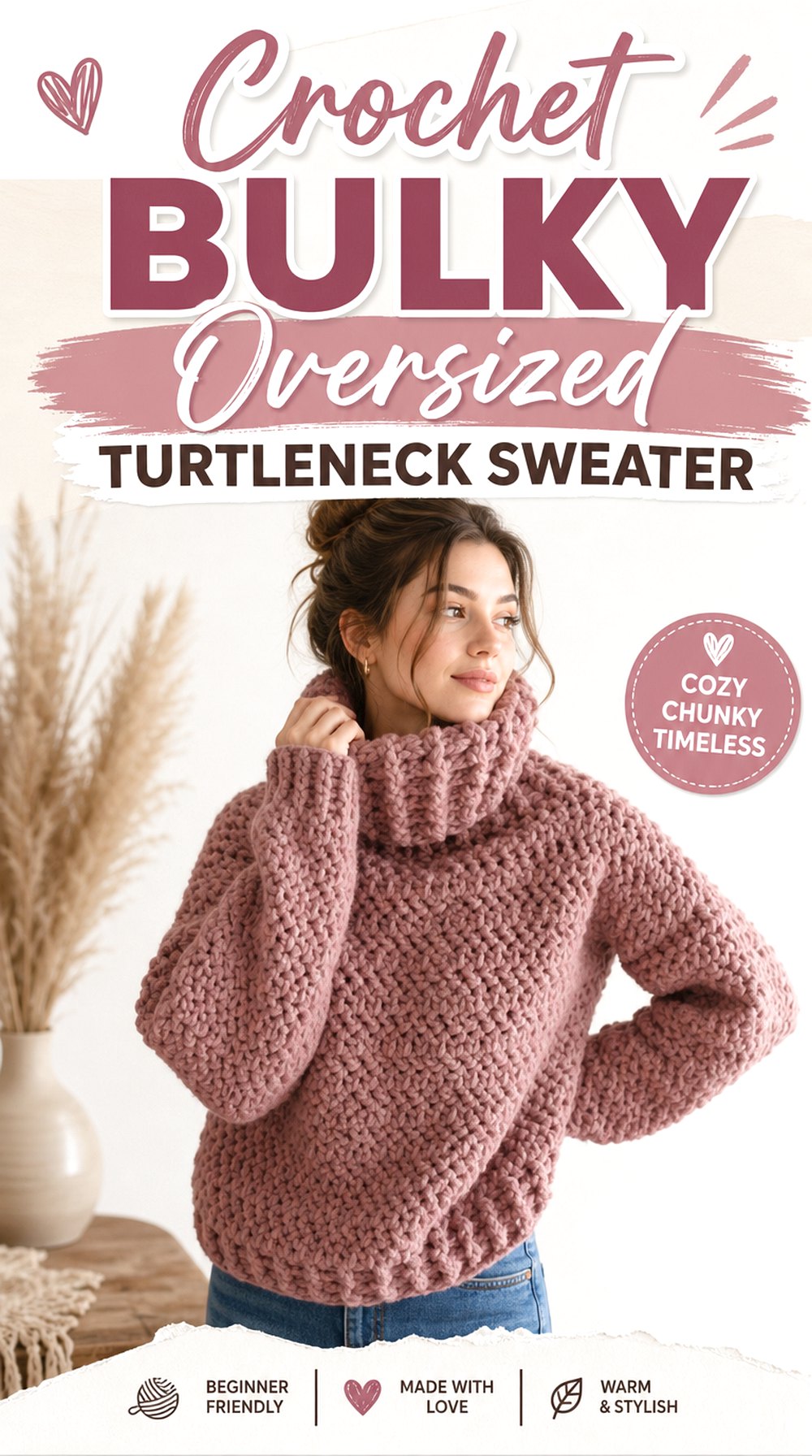 Crochet Bulky Oversized Turtleneck Sweater