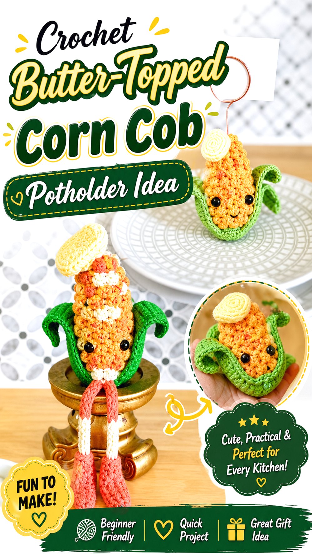 Crochet Butter Topped Corn Cob Potholder Idea