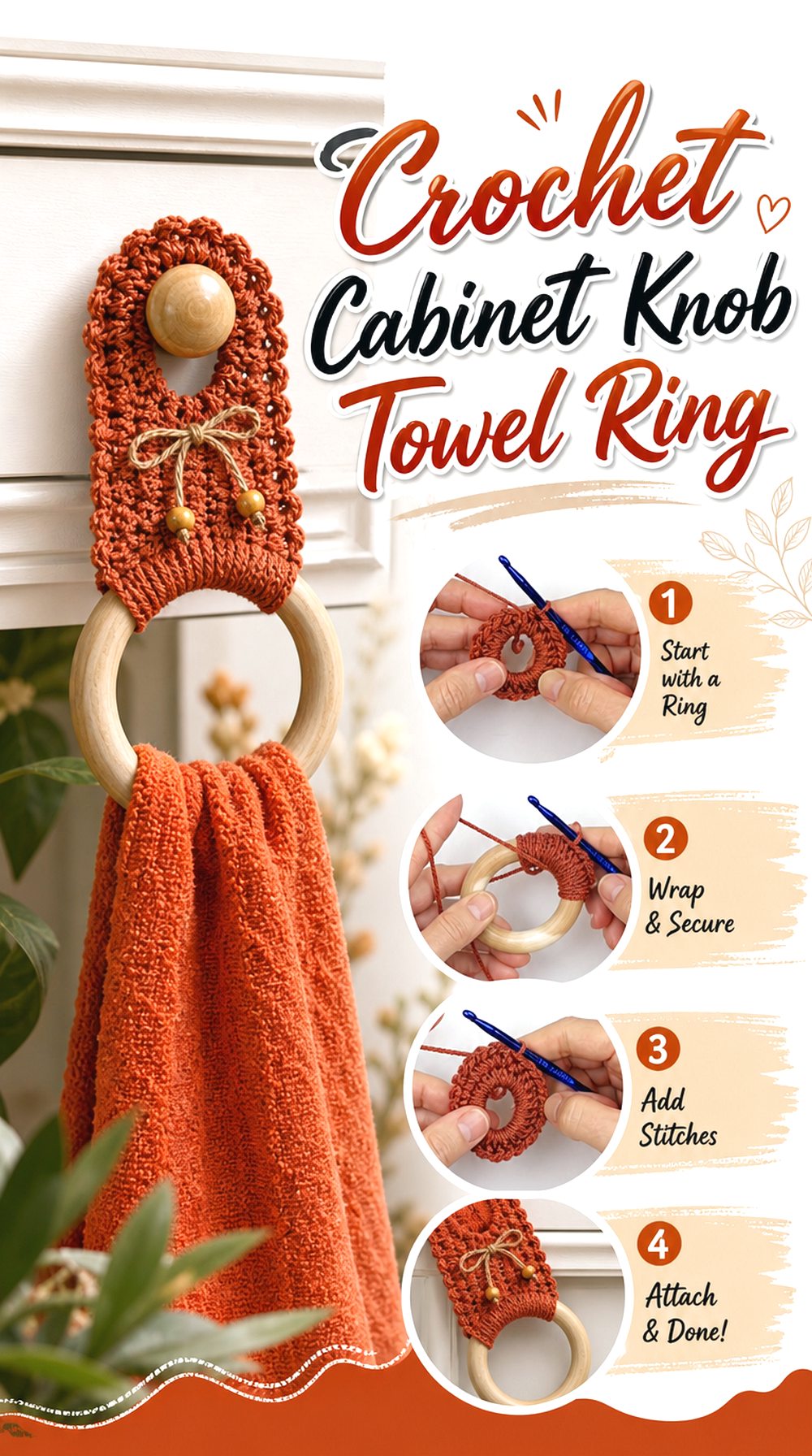 Crochet Cabinet Knob Towel Ring